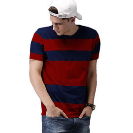 Street Style Striped T Shirt Mens , Red / Blue Color Block Tee Shirts Private Labeling